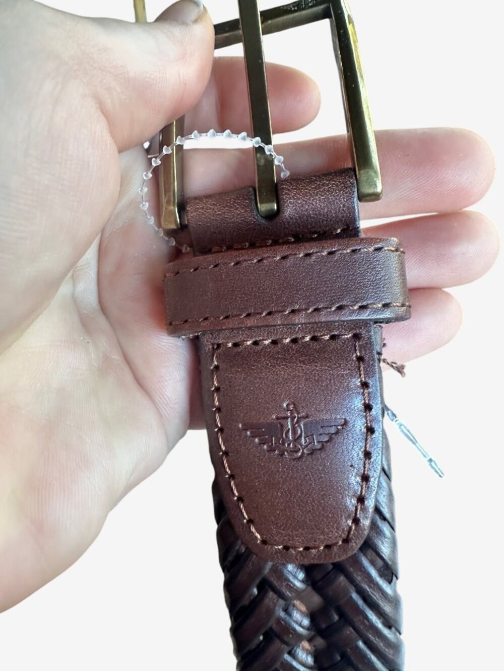 Dockers Braided Brown Leather Belt Brass Buckle Classic Design Durable Stylish